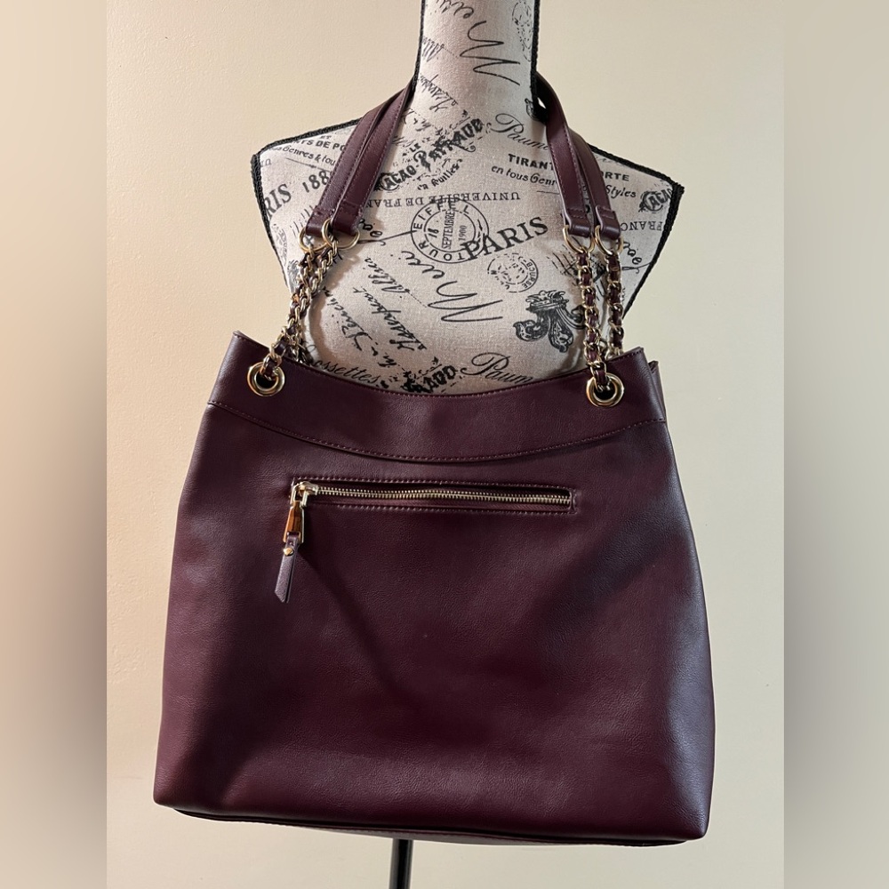 Elegant Dark Purple Chain Accent Strap Tote Bag/Purse
